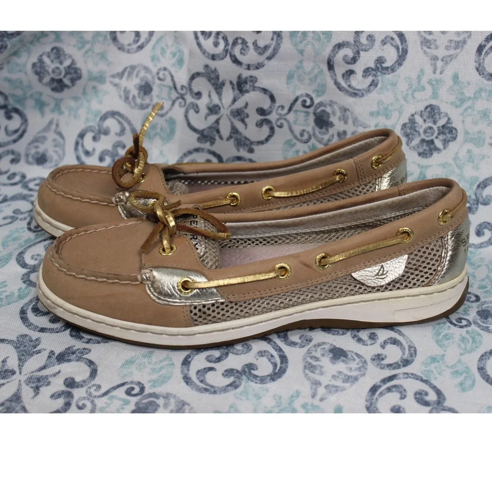 Sperry‎ Top Sider Women's Tan Gold Mesh Boat Shoes Loafers Size 8M